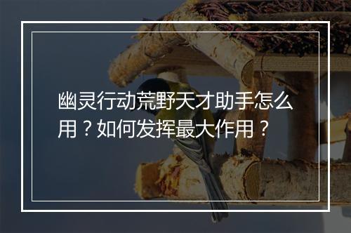幽灵行动荒野天才助手怎么用？如何发挥最大作用？