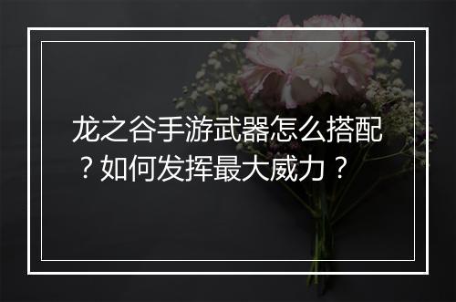 龙之谷手游武器怎么搭配？如何发挥最大威力？
