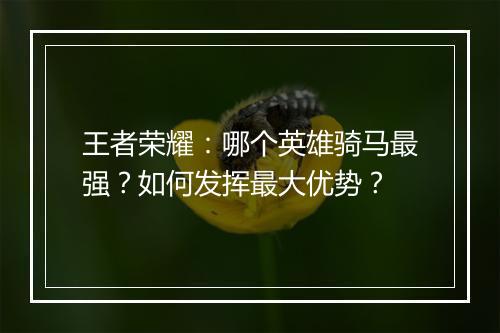 王者荣耀：哪个英雄骑马最强？如何发挥最大优势？