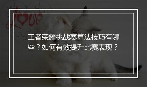 王者荣耀挑战赛算法技巧有哪些?如何有效提升比赛表现?