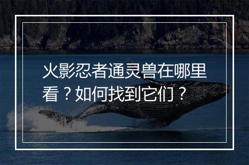 火影忍者通灵兽在哪里看?如何找到它们?