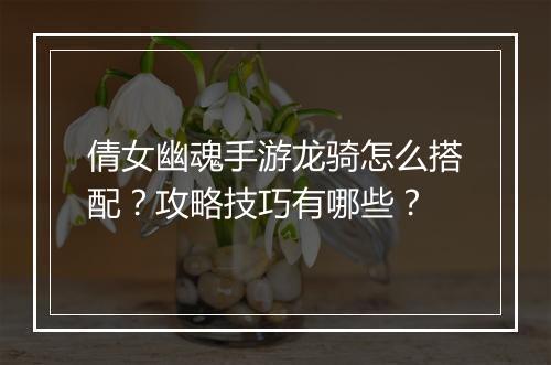 倩女幽魂手游龙骑怎么搭配？攻略技巧有哪些？