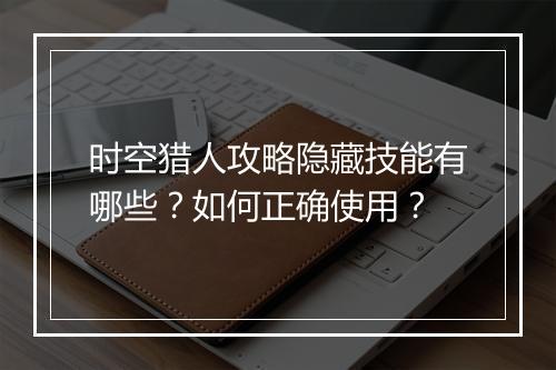 时空猎人攻略隐藏技能有哪些？如何正确使用？