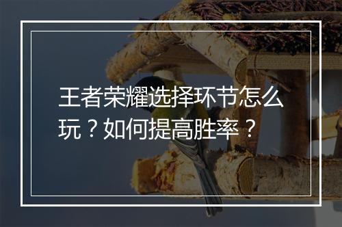王者荣耀选择环节怎么玩？如何提高胜率？