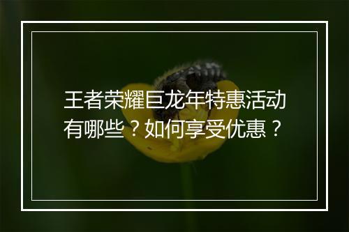 王者荣耀巨龙年特惠活动有哪些？如何享受优惠？