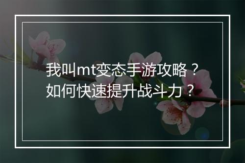 我叫mt变态手游攻略？如何快速提升战斗力？