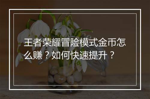 王者荣耀冒险模式金币怎么赚？如何快速提升？
