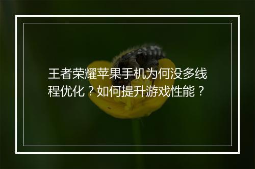 王者荣耀苹果手机为何没多线程优化？如何提升游戏性能？
