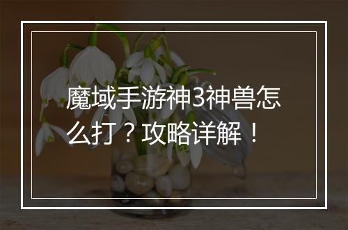 魔域手游神3神兽怎么打？攻略详解！
