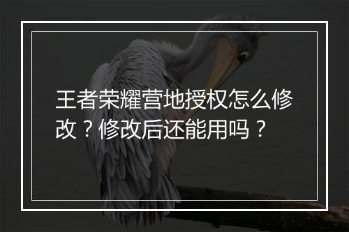 王者荣耀营地授权怎么修改？修改后还能用吗？