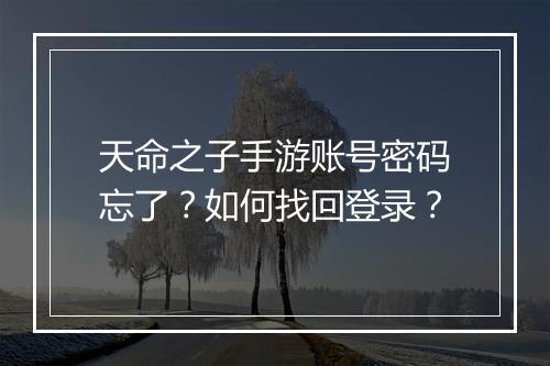 天命之子手游账号密码忘了？如何找回登录？