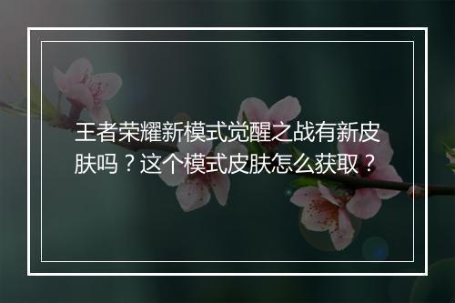王者荣耀新模式觉醒之战有新皮肤吗？这个模式皮肤怎么获取？