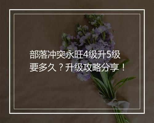 部落冲突永旺4级升5级要多久？升级攻略分享！