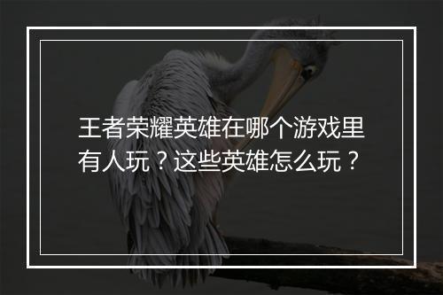 王者荣耀英雄在哪个游戏里有人玩？这些英雄怎么玩？