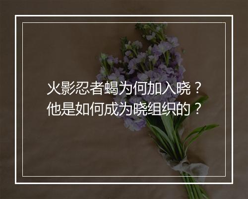 火影忍者蝎为何加入晓？他是如何成为晓组织的？