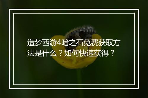 造梦西游4暗之石免费获取方法是什么？如何快速获得？