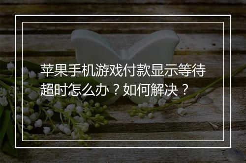 苹果手机游戏付款显示等待超时怎么办?如何解决?