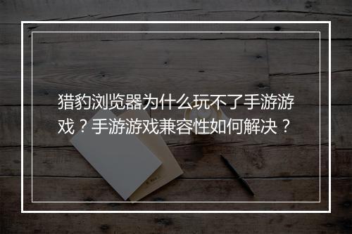 猎豹浏览器为什么玩不了手游游戏？手游游戏兼容性如何解决？