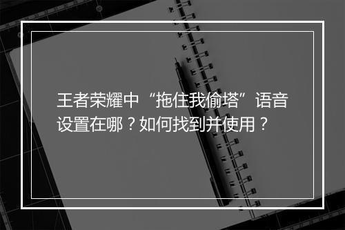 王者荣耀中“拖住我偷塔”语音设置在哪？如何找到并使用？