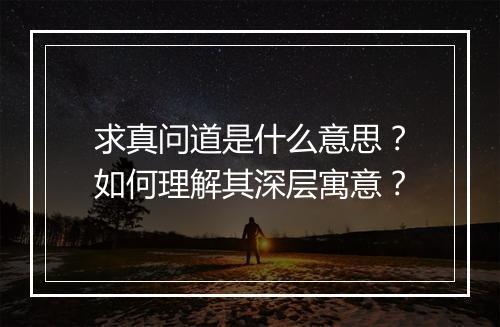 求真问道是什么意思？如何理解其深层寓意？
