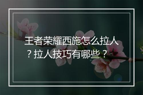 王者荣耀西施怎么拉人？拉人技巧有哪些？