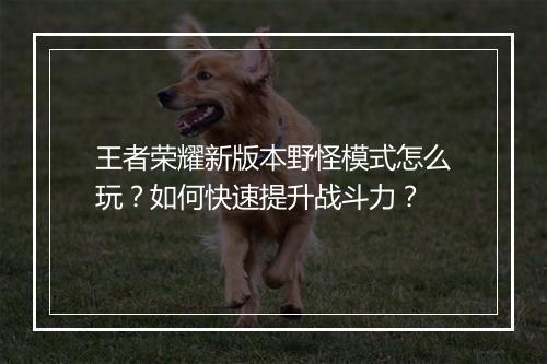 王者荣耀新版本野怪模式怎么玩？如何快速提升战斗力？