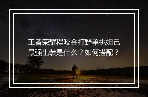 王者荣耀程咬金打野单挑妲己最强出装是什么？如何搭配？
