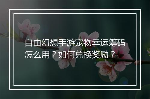 自由幻想手游宠物幸运筹码怎么用？如何兑换奖励？