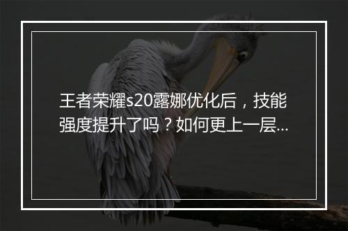 王者荣耀s20露娜优化后，技能强度提升了吗？如何更上一层楼？