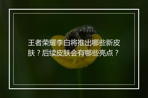 王者荣耀李白将推出哪些新皮肤？后续皮肤会有哪些亮点？