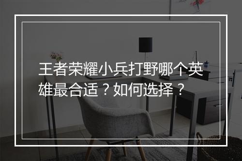 王者荣耀小兵打野哪个英雄最合适？如何选择？