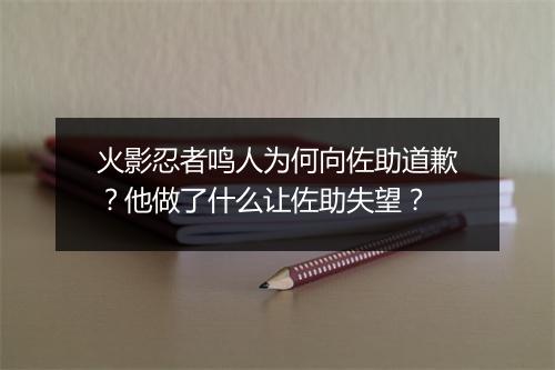 火影忍者鸣人为何向佐助道歉？他做了什么让佐助失望？
