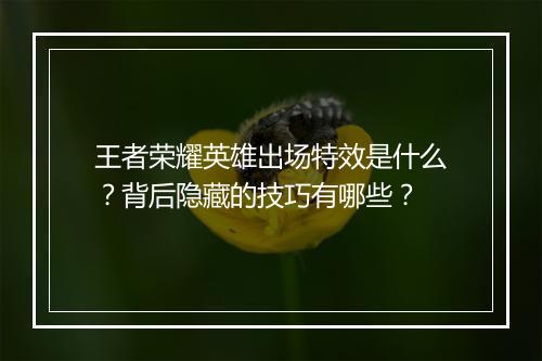 王者荣耀英雄出场特效是什么？背后隐藏的技巧有哪些？