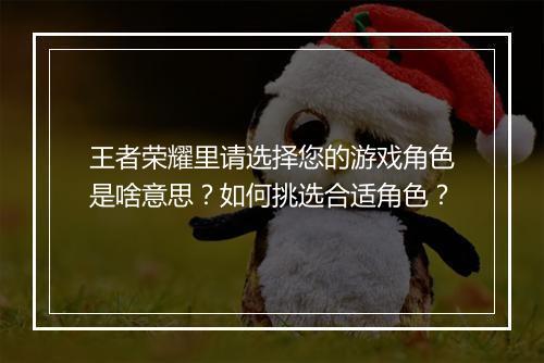 王者荣耀里请选择您的游戏角色是啥意思？如何挑选合适角色？