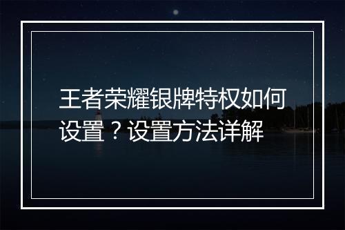 王者荣耀银牌特权如何设置？设置方法详解