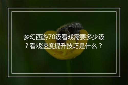 梦幻西游70级看戏需要多少级？看戏速度提升技巧是什么？