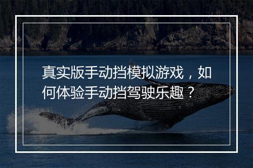 真实版手动挡模拟游戏，如何体验手动挡驾驶乐趣？