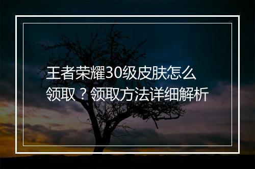 王者荣耀30级皮肤怎么领取？领取方法详细解析