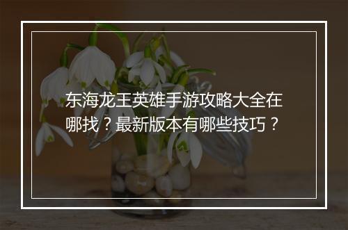 东海龙王英雄手游攻略大全在哪找？最新版本有哪些技巧？