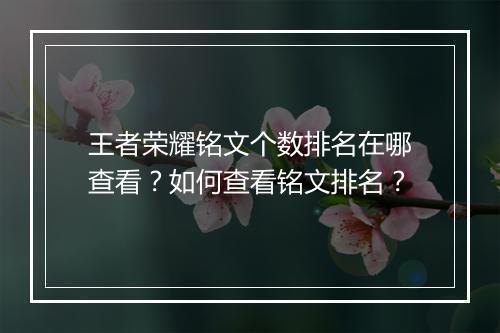 王者荣耀铭文个数排名在哪查看？如何查看铭文排名？