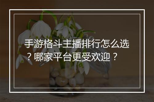 手游格斗主播排行怎么选？哪家平台更受欢迎？