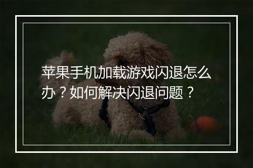 苹果手机加载游戏闪退怎么办?如何解决闪退问题?