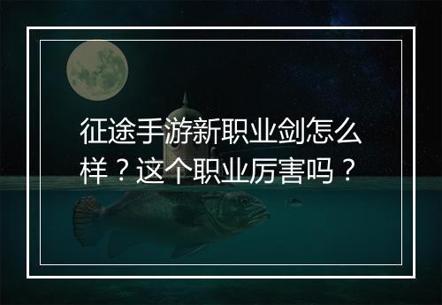 征途手游新职业剑怎么样？这个职业厉害吗？
