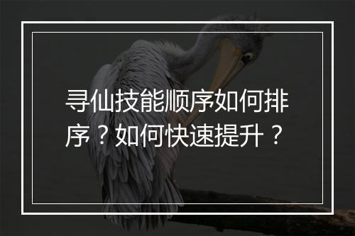 寻仙技能顺序如何排序？如何快速提升？