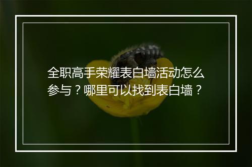 全职高手荣耀表白墙活动怎么参与？哪里可以找到表白墙？