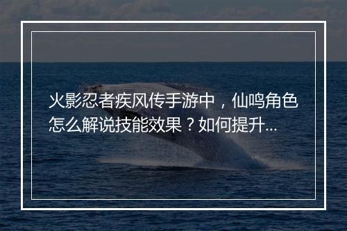 火影忍者疾风传手游中，仙鸣角色怎么解说技能效果？如何提升战斗表现？