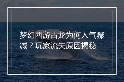 梦幻西游古龙为何人气骤减？玩家流失原因揭秘