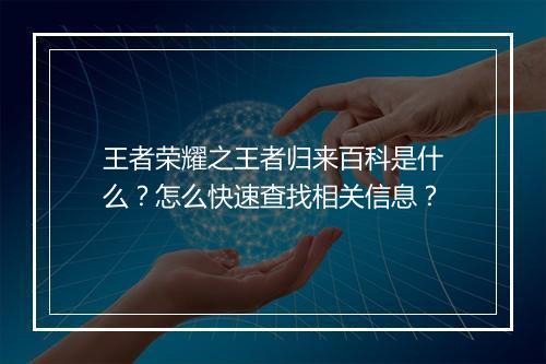 王者荣耀之王者归来百科是什么？怎么快速查找相关信息？