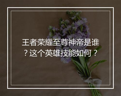 王者荣耀至尊神帝是谁？这个英雄技能如何？