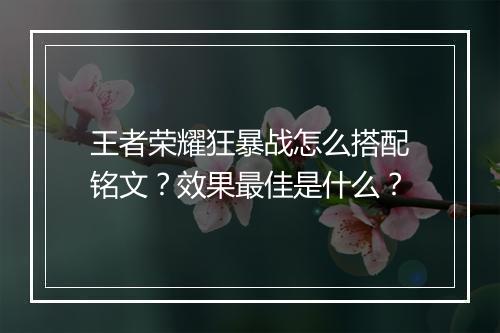 王者荣耀狂暴战怎么搭配铭文？效果最佳是什么？